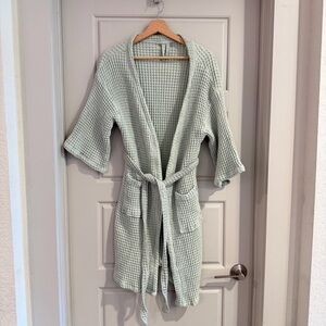 Bathen Anthropologie 100% Cotton Waffle Knit Green Robe Size Small
